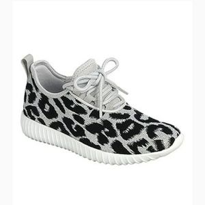 Gray/silver and black leopard print sneakers